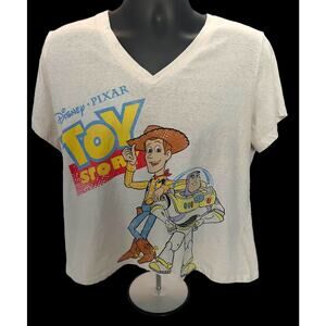 Disney Pixar Toy Story Women’s XL T-Shirt - Woody & Buzz Graphic Tee Off-white
